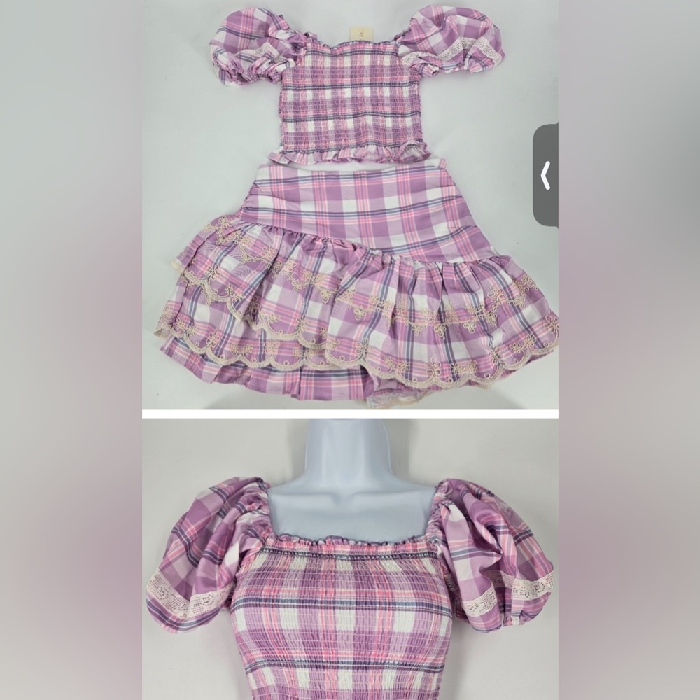 For Love Bell NEW Plaid Purple Smocked Crop Top Ruffle Mini Skirt Set Size S